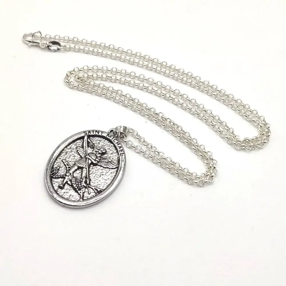 925 Silver Necklace W/ Saint Michael Archangel Pendant Valentines Birthday Gift